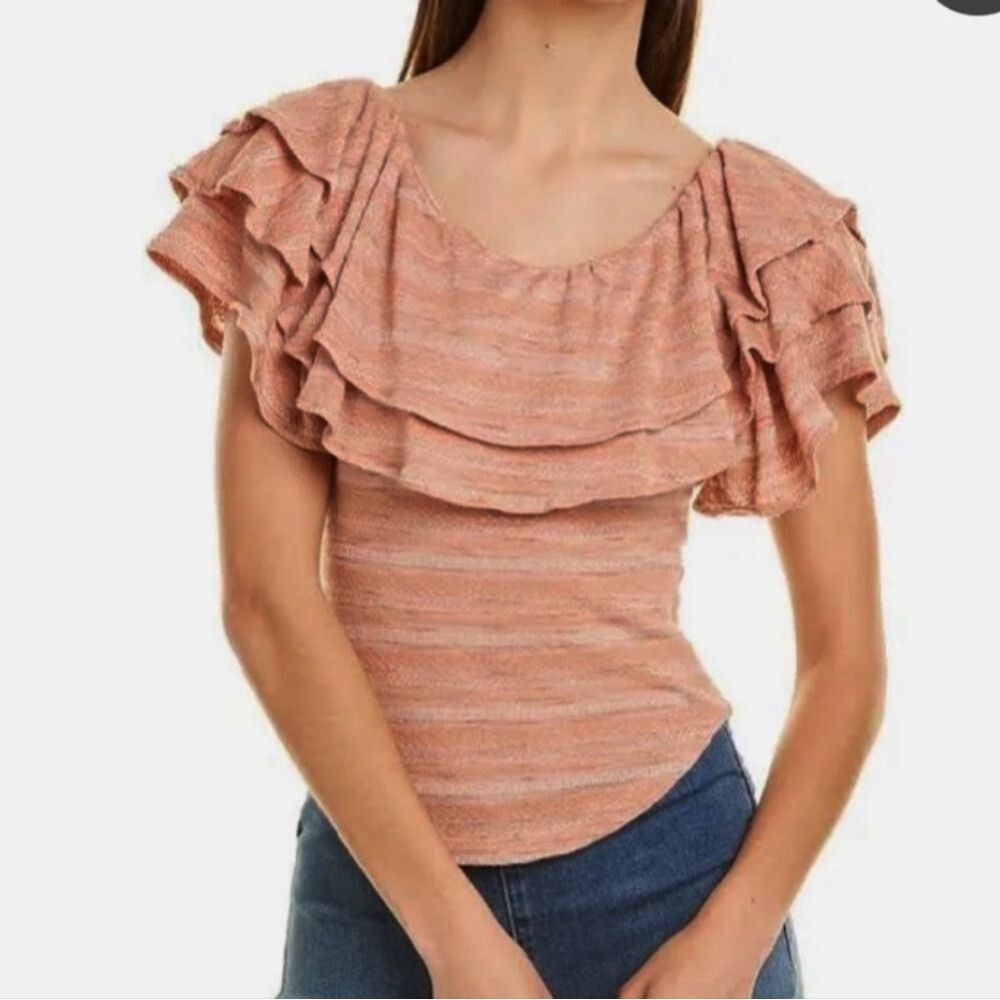 Free People Heirloom Ruffle Top with Asymmetrical Hem - Doe Combo Color "as is"